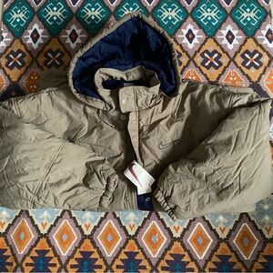 Vintage Nike Ex Filled Parka Puffer Winter Coat Jacket Men’s Size XXL Tan Blue